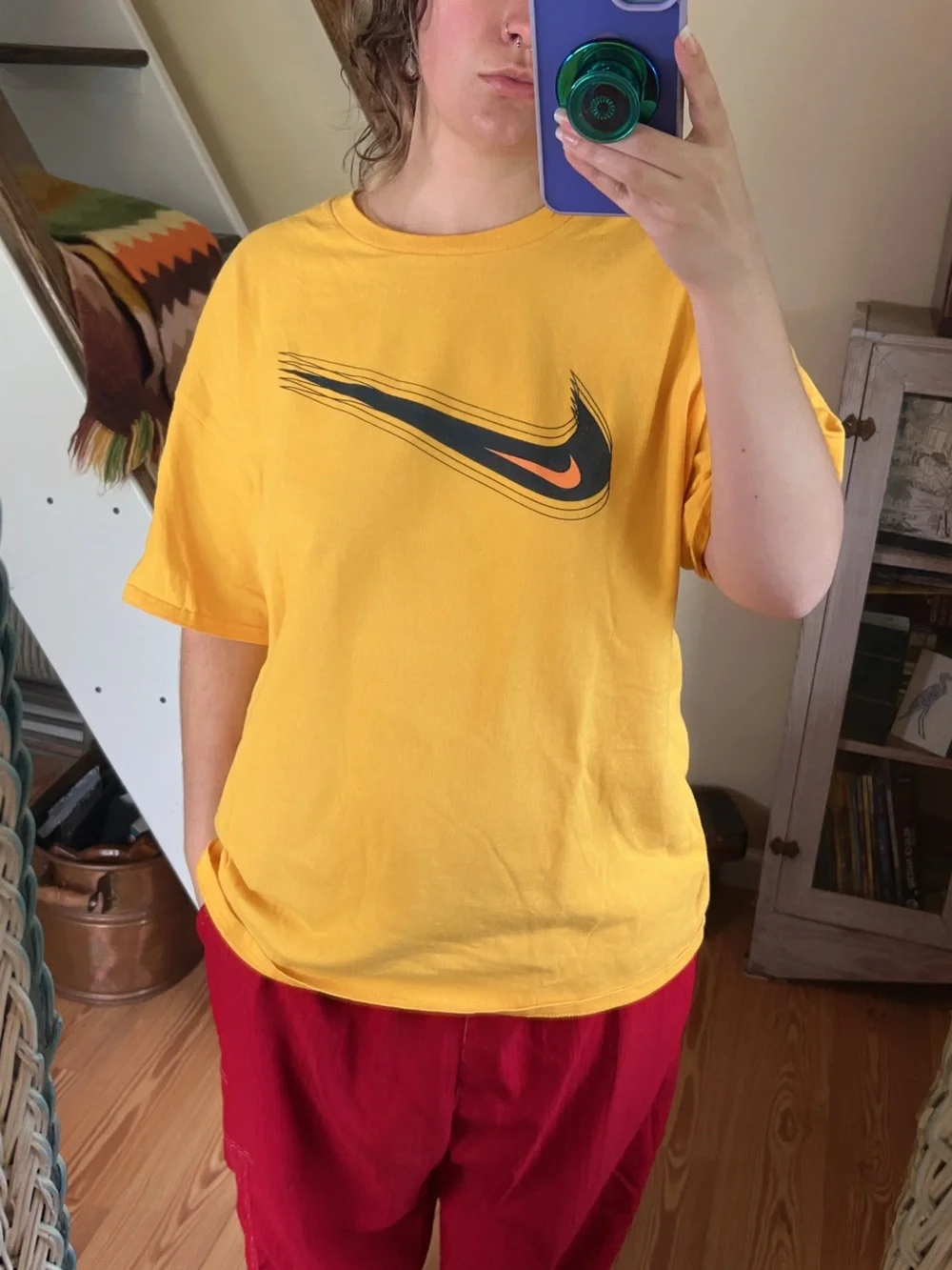 Nike Swoosh Oversized Tee Shirt Yellow Black Baggy Unisex Sporty Streetwear XL